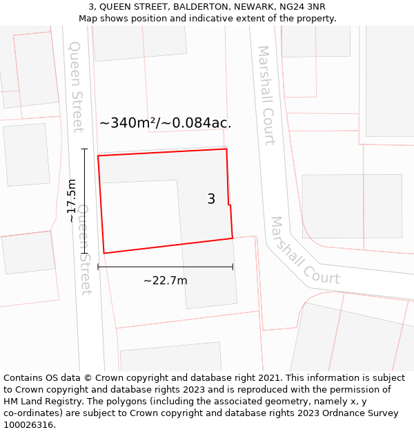 3, QUEEN STREET, BALDERTON, NEWARK, NG24 3NR: Plot and title map