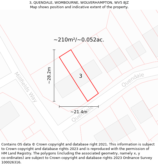 3, QUENDALE, WOMBOURNE, WOLVERHAMPTON, WV5 8JZ: Plot and title map