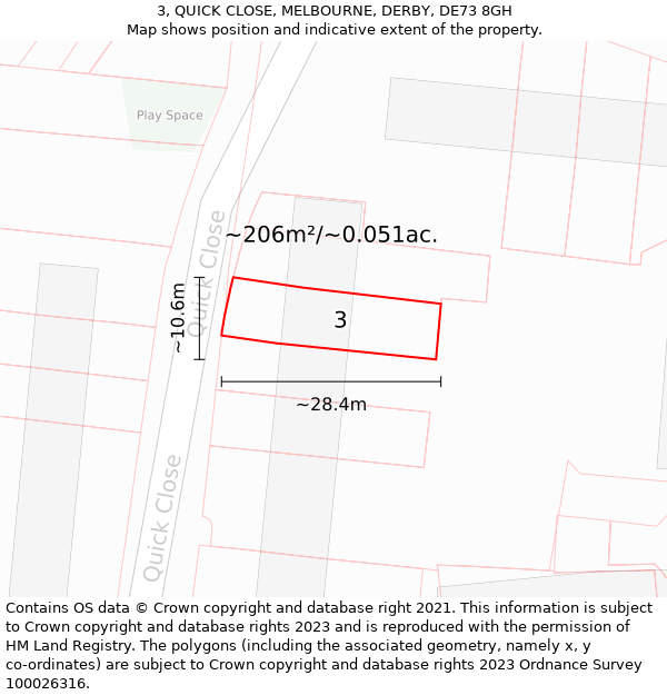 3, QUICK CLOSE, MELBOURNE, DERBY, DE73 8GH: Plot and title map