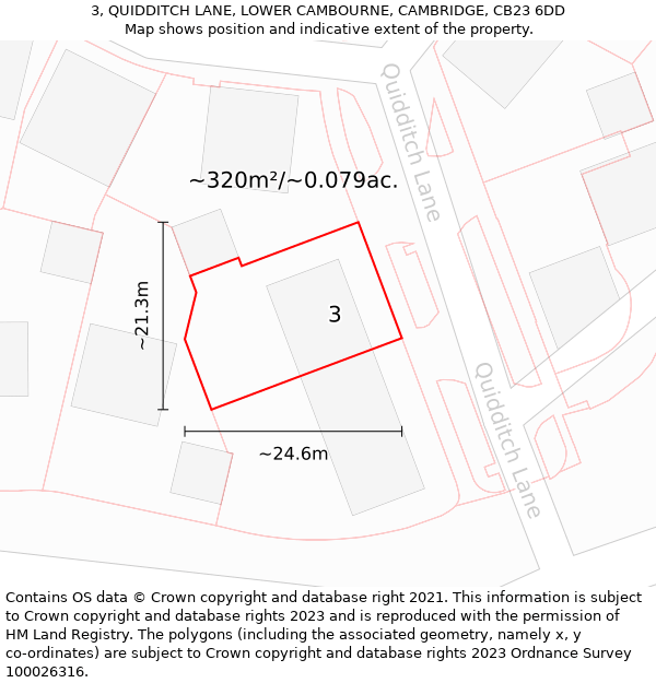 3, QUIDDITCH LANE, LOWER CAMBOURNE, CAMBRIDGE, CB23 6DD: Plot and title map