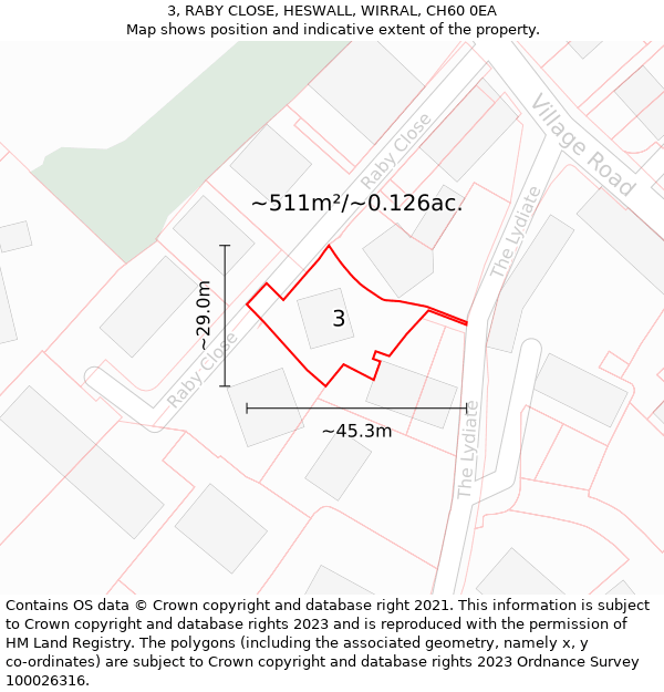 3, RABY CLOSE, HESWALL, WIRRAL, CH60 0EA: Plot and title map