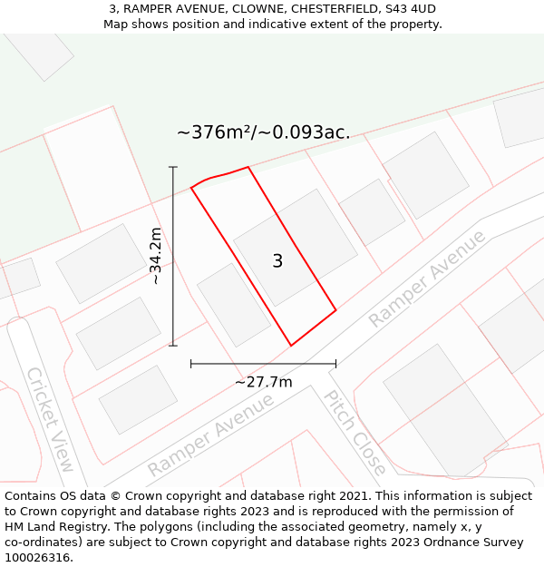 3, RAMPER AVENUE, CLOWNE, CHESTERFIELD, S43 4UD: Plot and title map