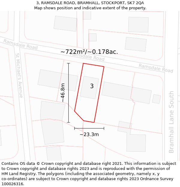 3, RAMSDALE ROAD, BRAMHALL, STOCKPORT, SK7 2QA: Plot and title map