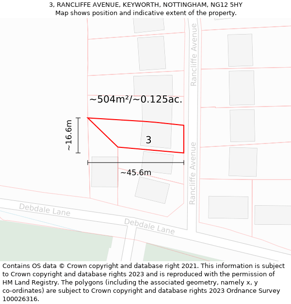 3, RANCLIFFE AVENUE, KEYWORTH, NOTTINGHAM, NG12 5HY: Plot and title map