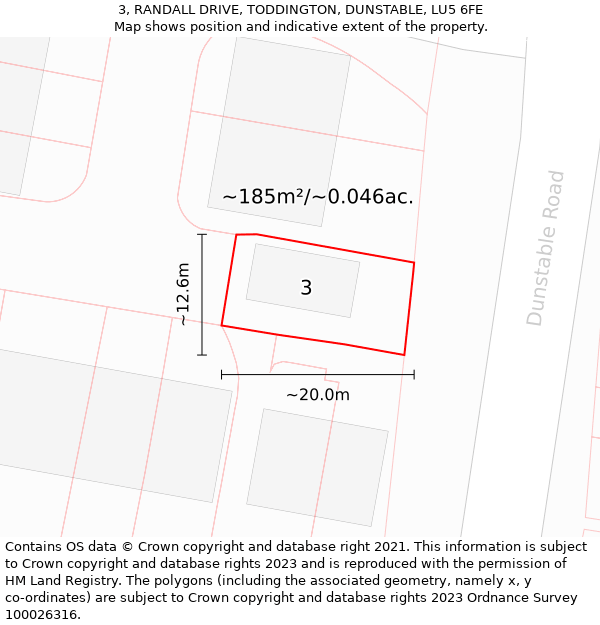 3, RANDALL DRIVE, TODDINGTON, DUNSTABLE, LU5 6FE: Plot and title map