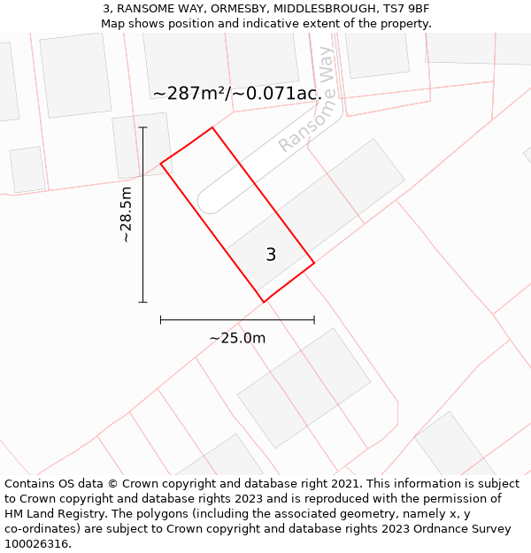 3, RANSOME WAY, ORMESBY, MIDDLESBROUGH, TS7 9BF: Plot and title map