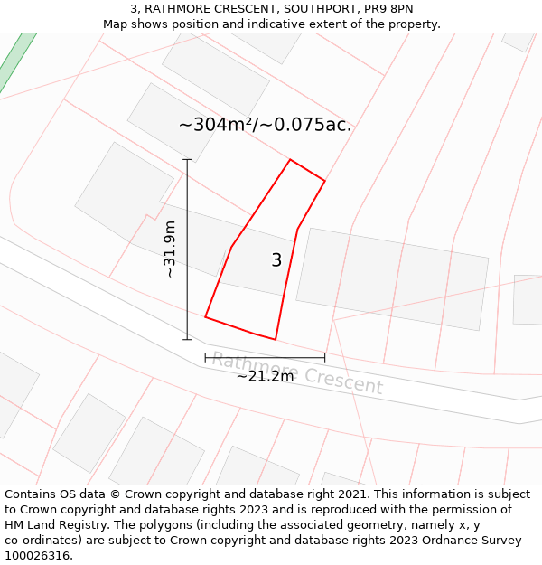 3, RATHMORE CRESCENT, SOUTHPORT, PR9 8PN: Plot and title map