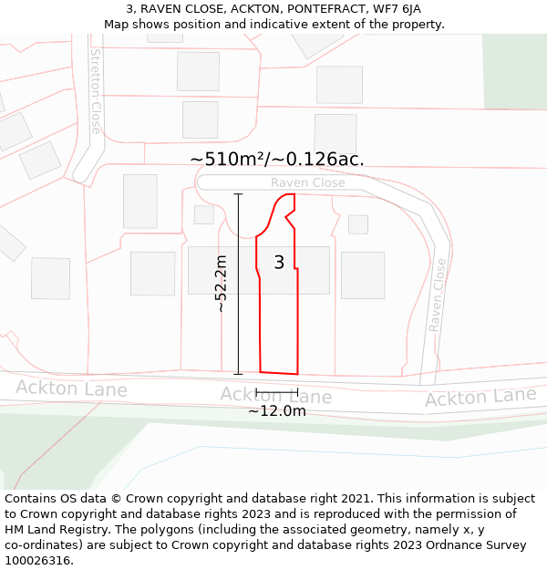 3, RAVEN CLOSE, ACKTON, PONTEFRACT, WF7 6JA: Plot and title map