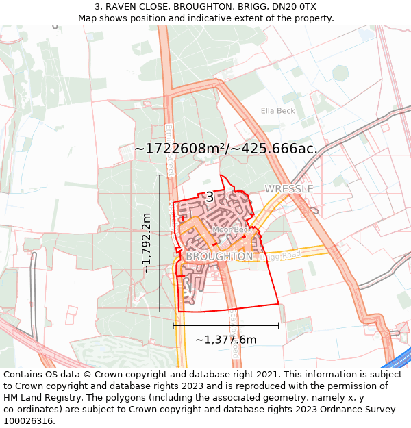 3, RAVEN CLOSE, BROUGHTON, BRIGG, DN20 0TX: Plot and title map