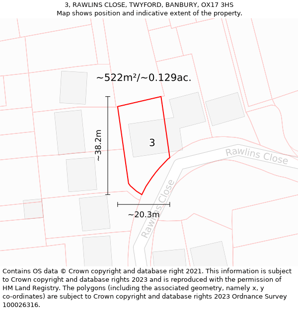 3, RAWLINS CLOSE, TWYFORD, BANBURY, OX17 3HS: Plot and title map