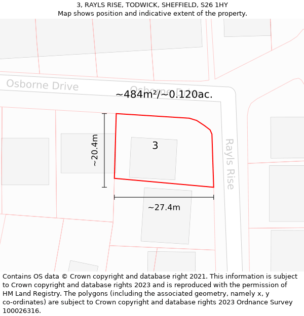 3, RAYLS RISE, TODWICK, SHEFFIELD, S26 1HY: Plot and title map