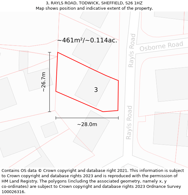 3, RAYLS ROAD, TODWICK, SHEFFIELD, S26 1HZ: Plot and title map