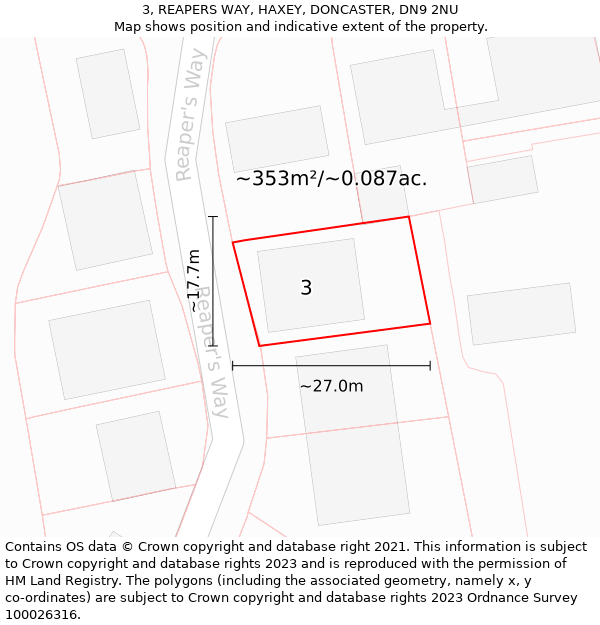 3, REAPERS WAY, HAXEY, DONCASTER, DN9 2NU: Plot and title map