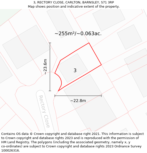 3, RECTORY CLOSE, CARLTON, BARNSLEY, S71 3RP: Plot and title map