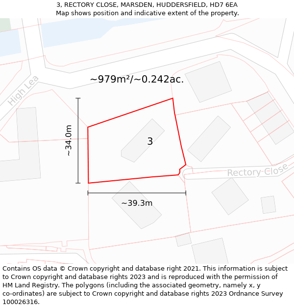 3, RECTORY CLOSE, MARSDEN, HUDDERSFIELD, HD7 6EA: Plot and title map