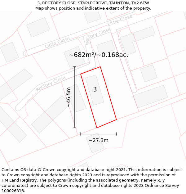 3, RECTORY CLOSE, STAPLEGROVE, TAUNTON, TA2 6EW: Plot and title map