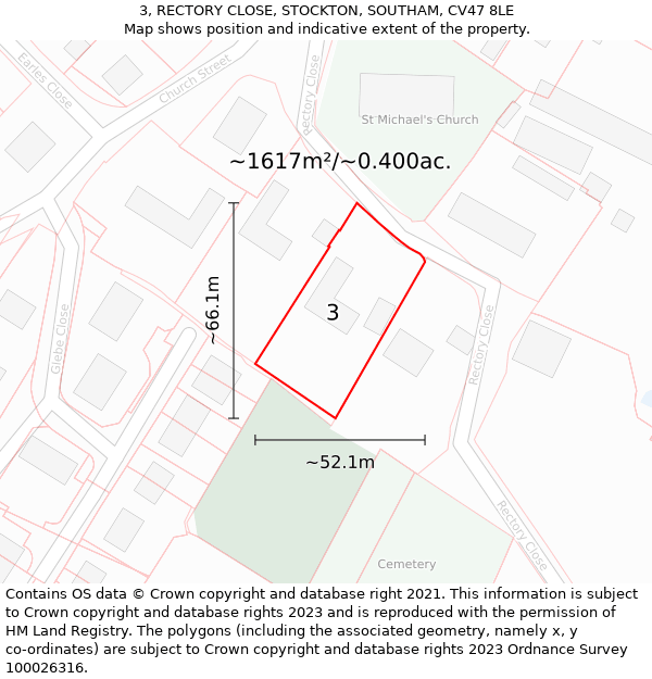 3, RECTORY CLOSE, STOCKTON, SOUTHAM, CV47 8LE: Plot and title map