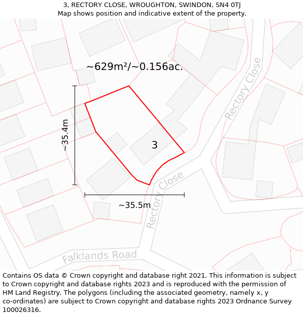 3, RECTORY CLOSE, WROUGHTON, SWINDON, SN4 0TJ: Plot and title map