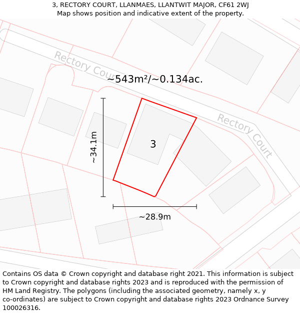 3, RECTORY COURT, LLANMAES, LLANTWIT MAJOR, CF61 2WJ: Plot and title map