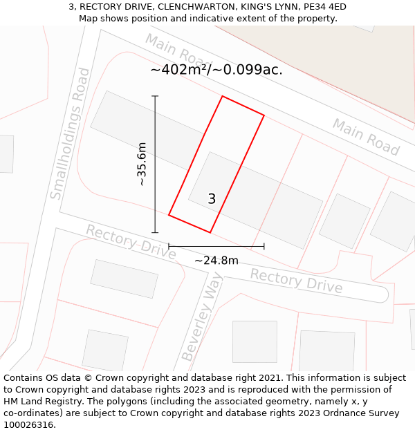 3, RECTORY DRIVE, CLENCHWARTON, KING'S LYNN, PE34 4ED: Plot and title map