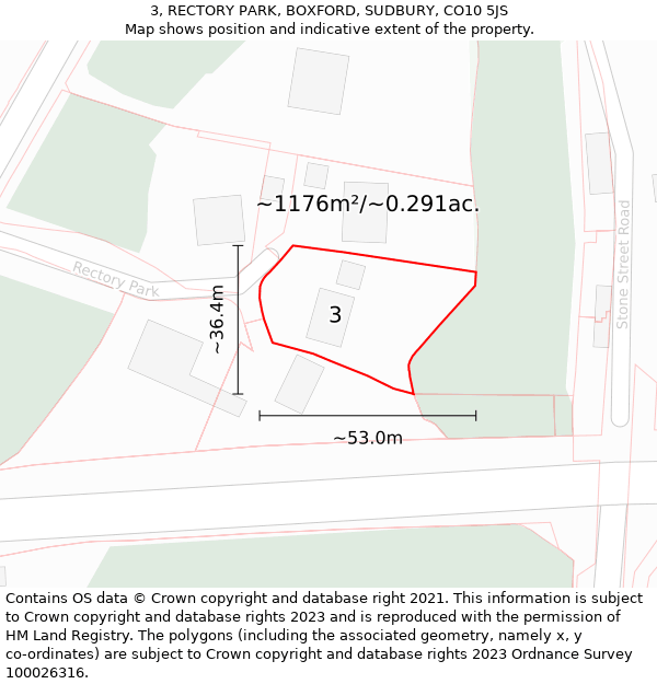 3, RECTORY PARK, BOXFORD, SUDBURY, CO10 5JS: Plot and title map