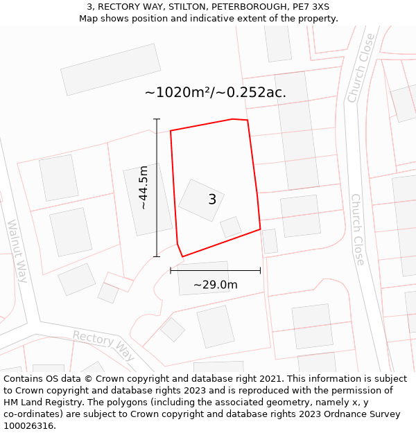 3, RECTORY WAY, STILTON, PETERBOROUGH, PE7 3XS: Plot and title map