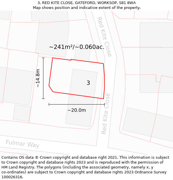 3, RED KITE CLOSE, GATEFORD, WORKSOP, S81 8WA: Plot and title map