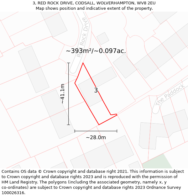 3, RED ROCK DRIVE, CODSALL, WOLVERHAMPTON, WV8 2EU: Plot and title map