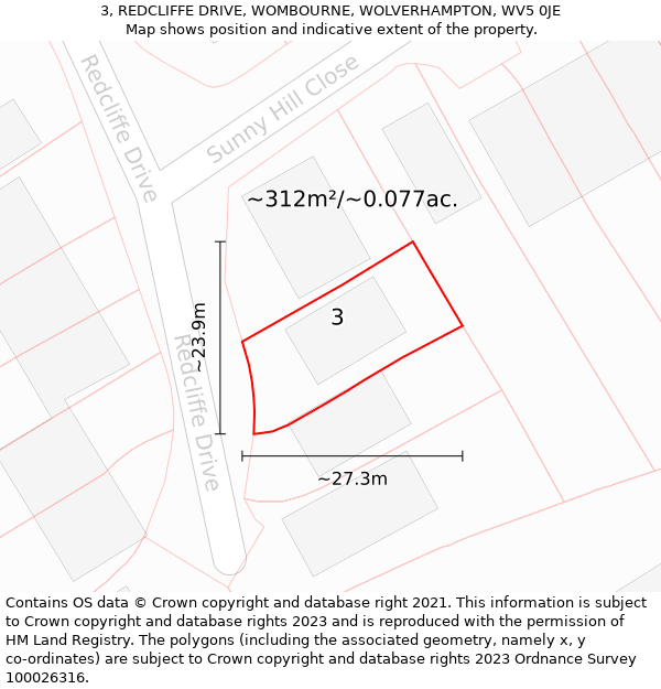 3, REDCLIFFE DRIVE, WOMBOURNE, WOLVERHAMPTON, WV5 0JE: Plot and title map