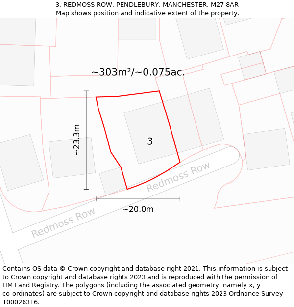 3, REDMOSS ROW, PENDLEBURY, MANCHESTER, M27 8AR: Plot and title map