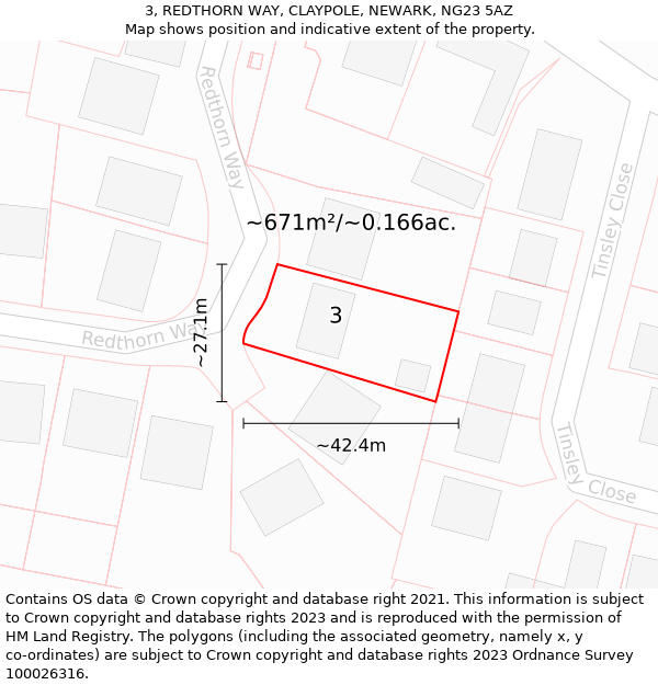 3, REDTHORN WAY, CLAYPOLE, NEWARK, NG23 5AZ: Plot and title map