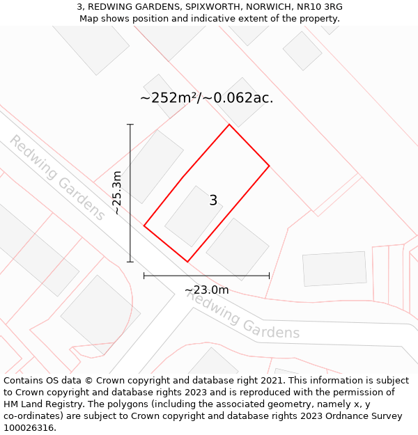 3, REDWING GARDENS, SPIXWORTH, NORWICH, NR10 3RG: Plot and title map