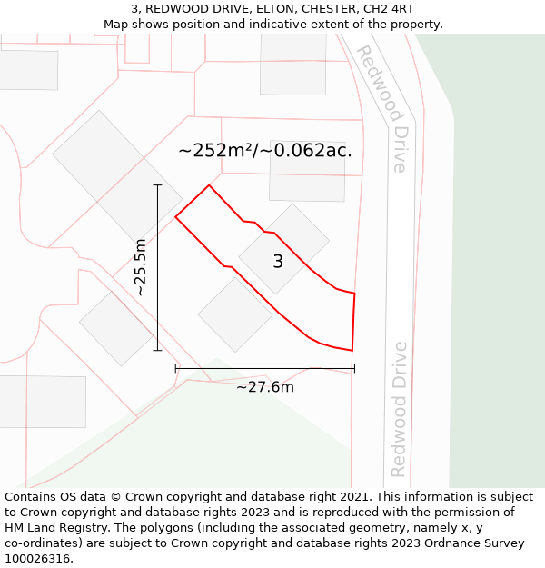 3, REDWOOD DRIVE, ELTON, CHESTER, CH2 4RT: Plot and title map