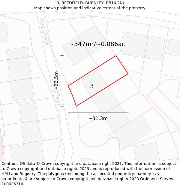 3, REEDFIELD, BURNLEY, BB10 2NJ: Plot and title map
