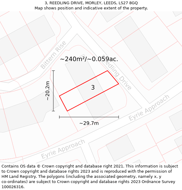 3, REEDLING DRIVE, MORLEY, LEEDS, LS27 8GQ: Plot and title map