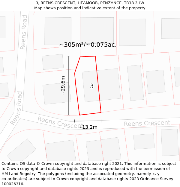 3, REENS CRESCENT, HEAMOOR, PENZANCE, TR18 3HW: Plot and title map