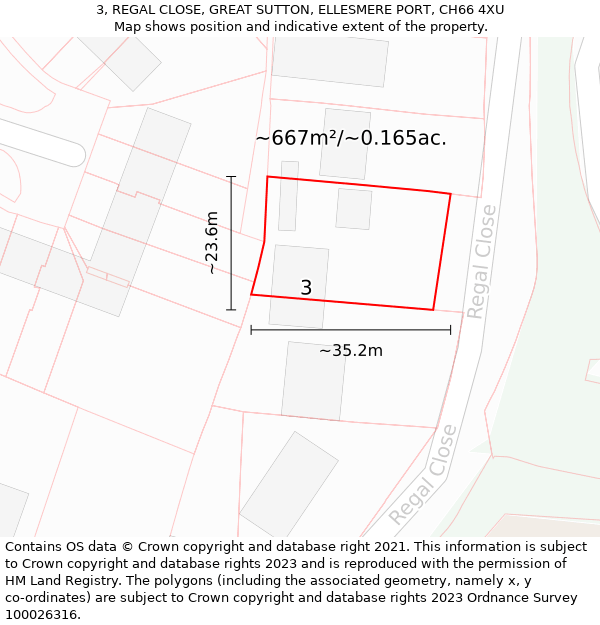 3, REGAL CLOSE, GREAT SUTTON, ELLESMERE PORT, CH66 4XU: Plot and title map