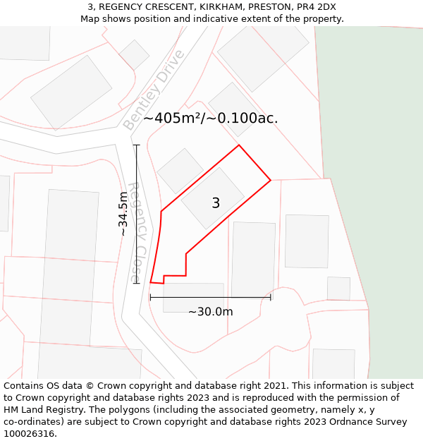 3, REGENCY CRESCENT, KIRKHAM, PRESTON, PR4 2DX: Plot and title map