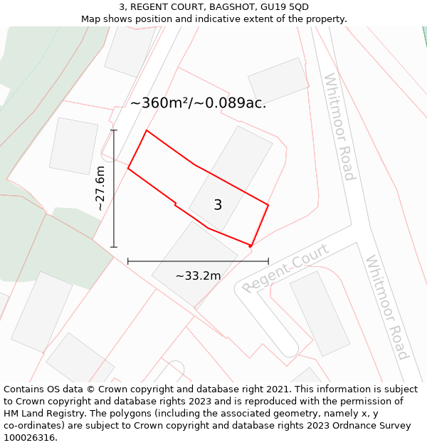 3, REGENT COURT, BAGSHOT, GU19 5QD: Plot and title map