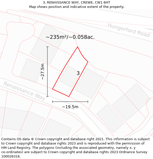 3, RENAISSANCE WAY, CREWE, CW1 6HT: Plot and title map