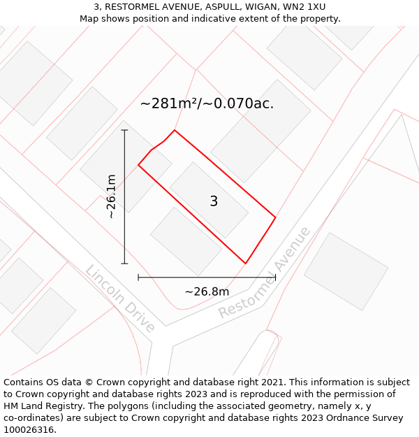 3, RESTORMEL AVENUE, ASPULL, WIGAN, WN2 1XU: Plot and title map