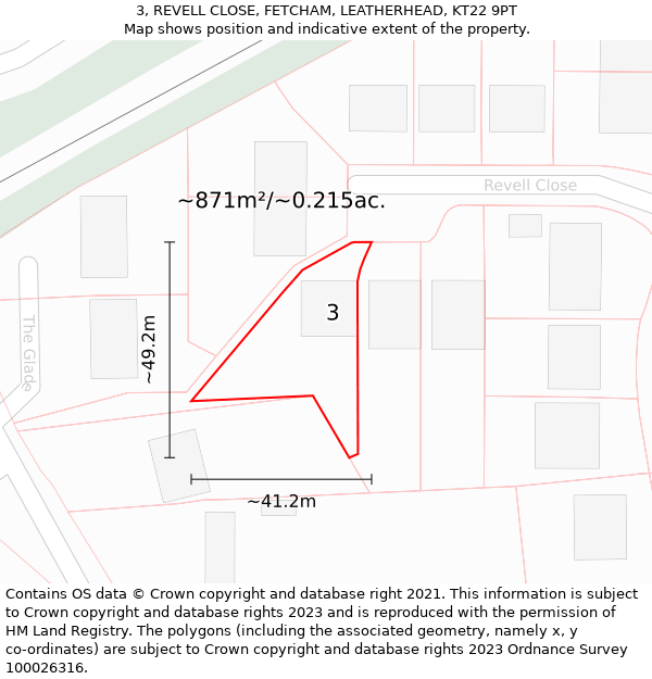 3, REVELL CLOSE, FETCHAM, LEATHERHEAD, KT22 9PT: Plot and title map