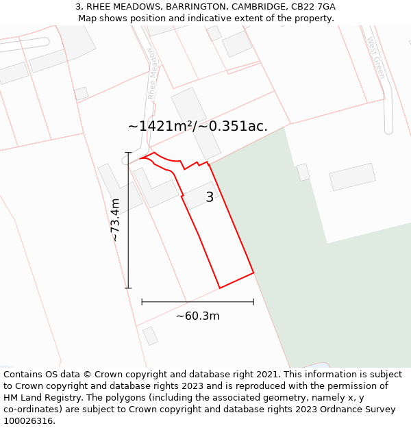 3, RHEE MEADOWS, BARRINGTON, CAMBRIDGE, CB22 7GA: Plot and title map