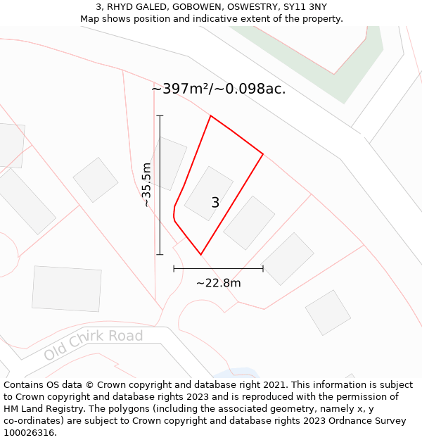 3, RHYD GALED, GOBOWEN, OSWESTRY, SY11 3NY: Plot and title map