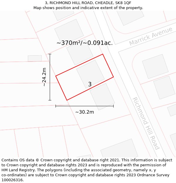 3, RICHMOND HILL ROAD, CHEADLE, SK8 1QF: Plot and title map