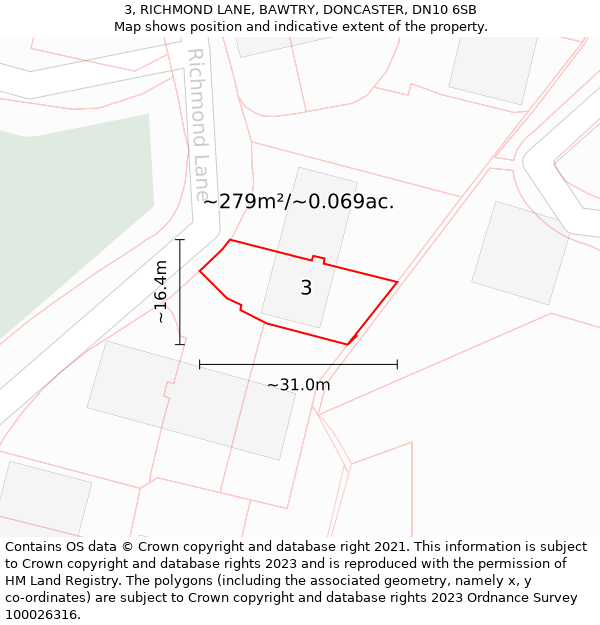 3, RICHMOND LANE, BAWTRY, DONCASTER, DN10 6SB: Plot and title map