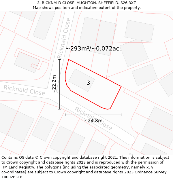 3, RICKNALD CLOSE, AUGHTON, SHEFFIELD, S26 3XZ: Plot and title map