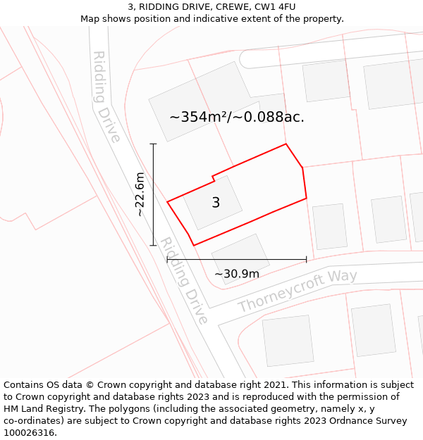 3, RIDDING DRIVE, CREWE, CW1 4FU: Plot and title map