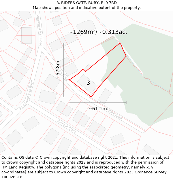 3, RIDERS GATE, BURY, BL9 7RD: Plot and title map