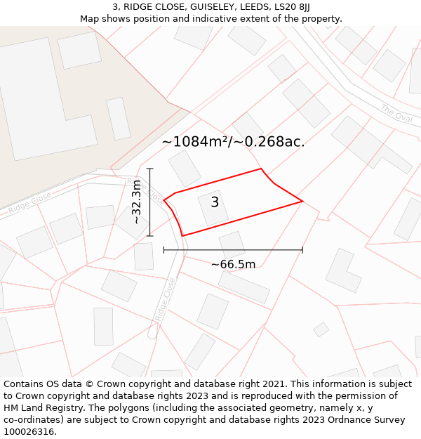 3, RIDGE CLOSE, GUISELEY, LEEDS, LS20 8JJ: Plot and title map